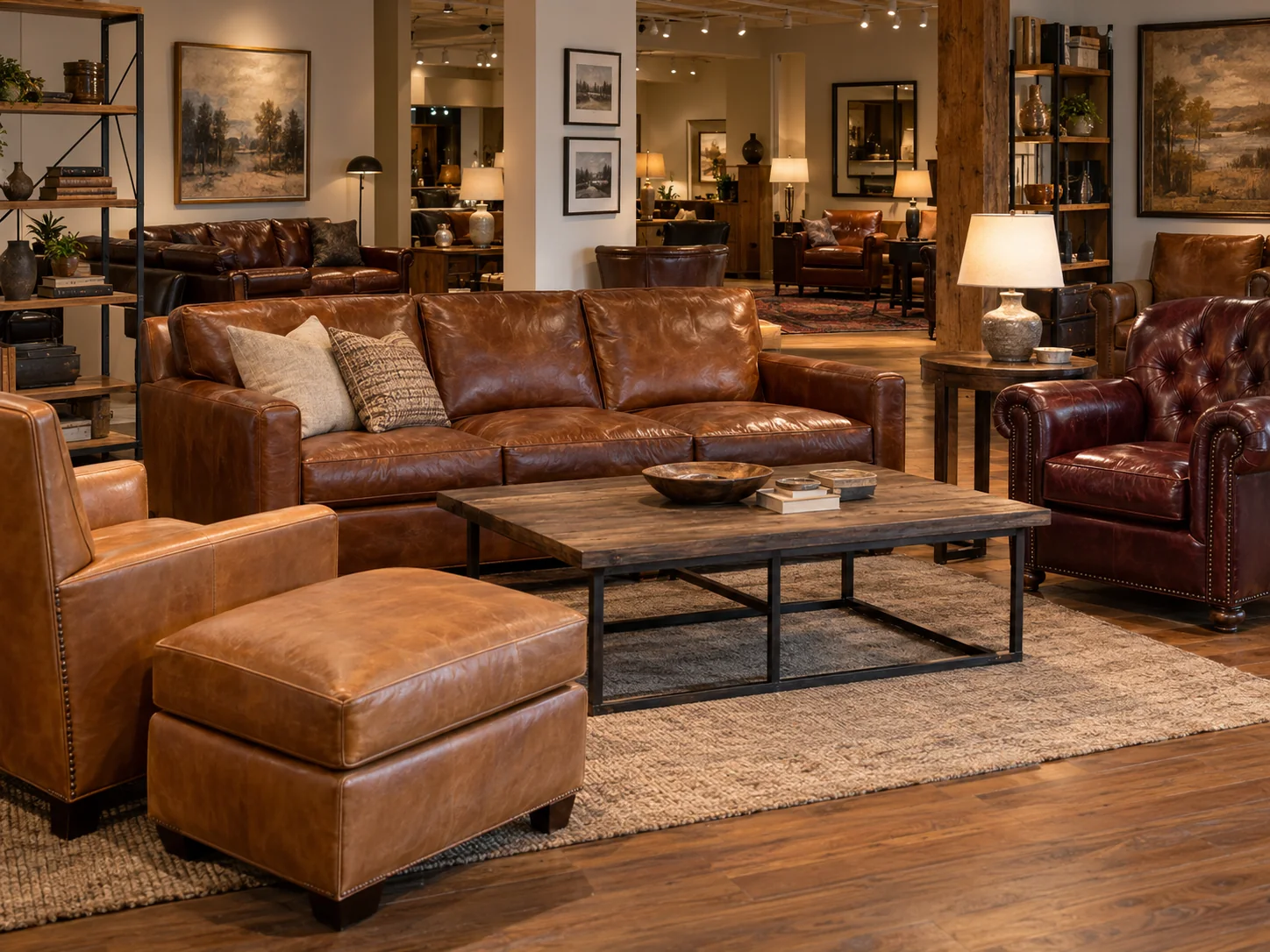 Leather sofas in an independent showroom