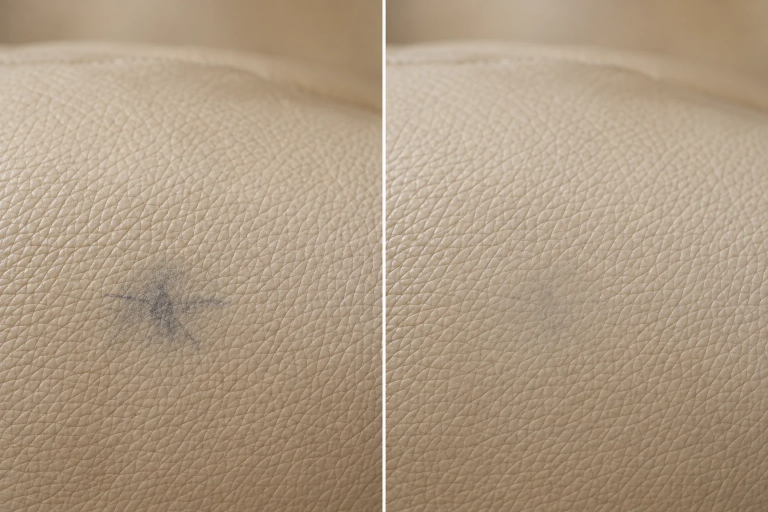 Ink spot on a cream seat before and after