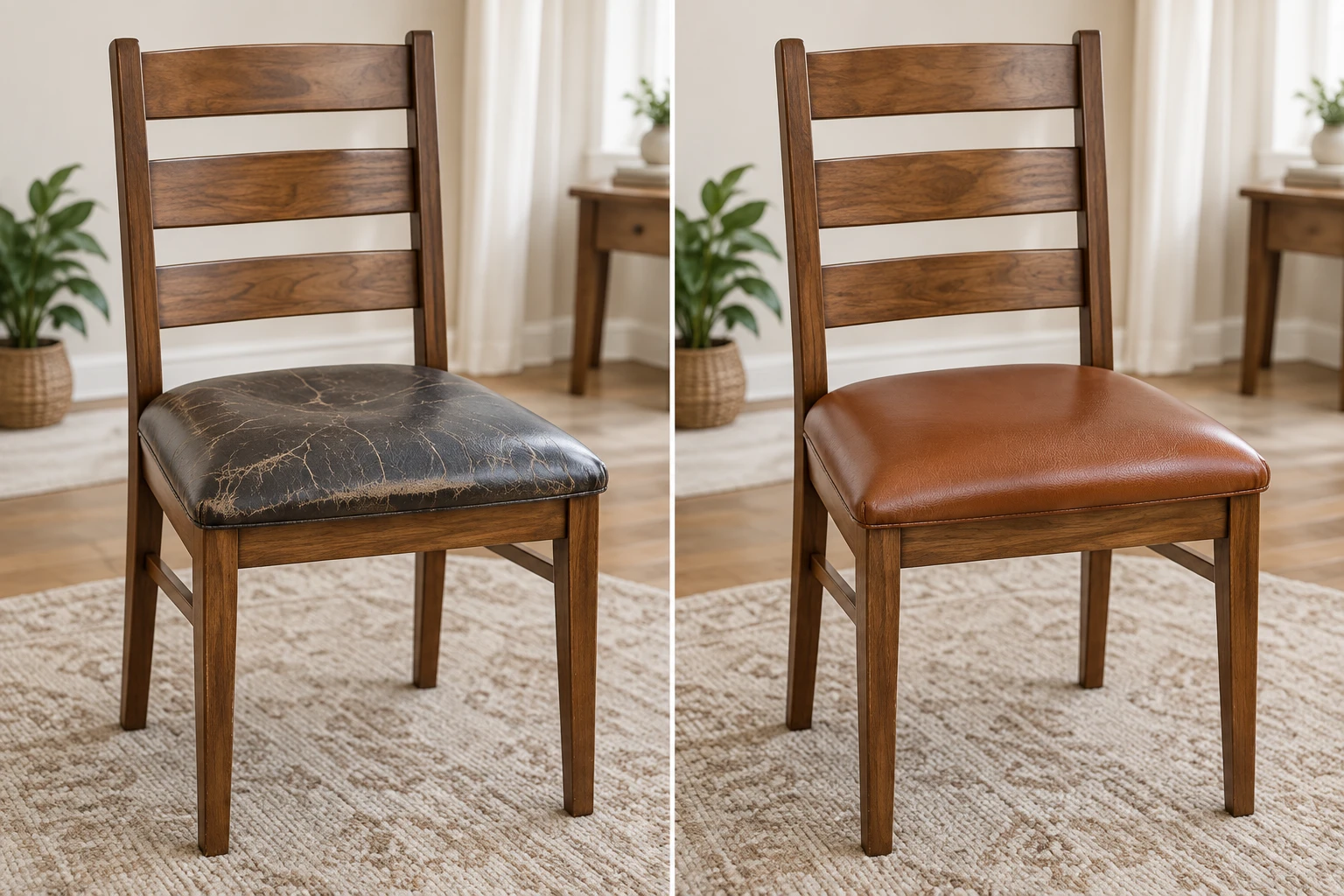 Silla de comedor de cuero antes y después
