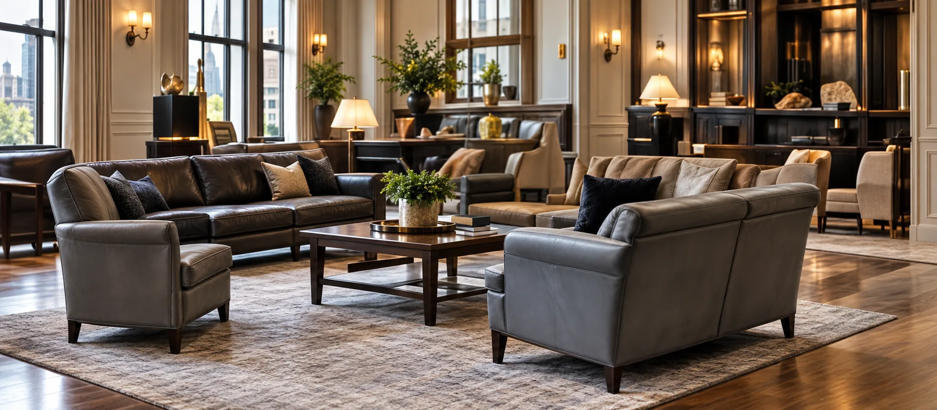 Leather sofas and armchairs in a landmark residence living room