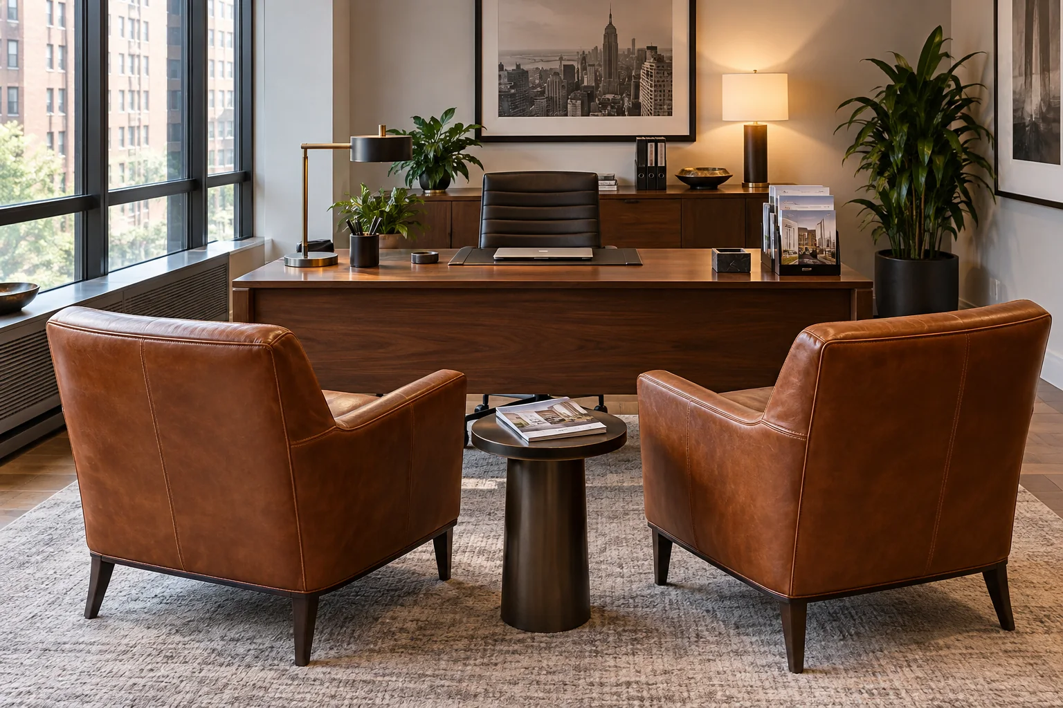 Leather chairs in a leasing office