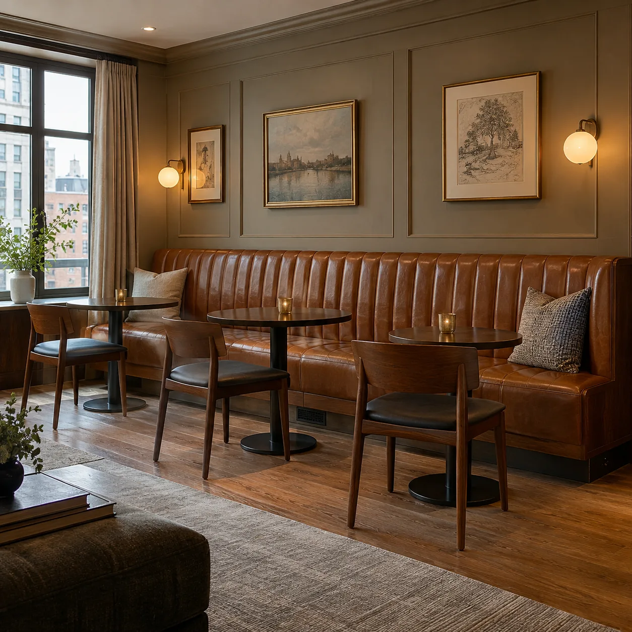 A leather banquette in a building club room