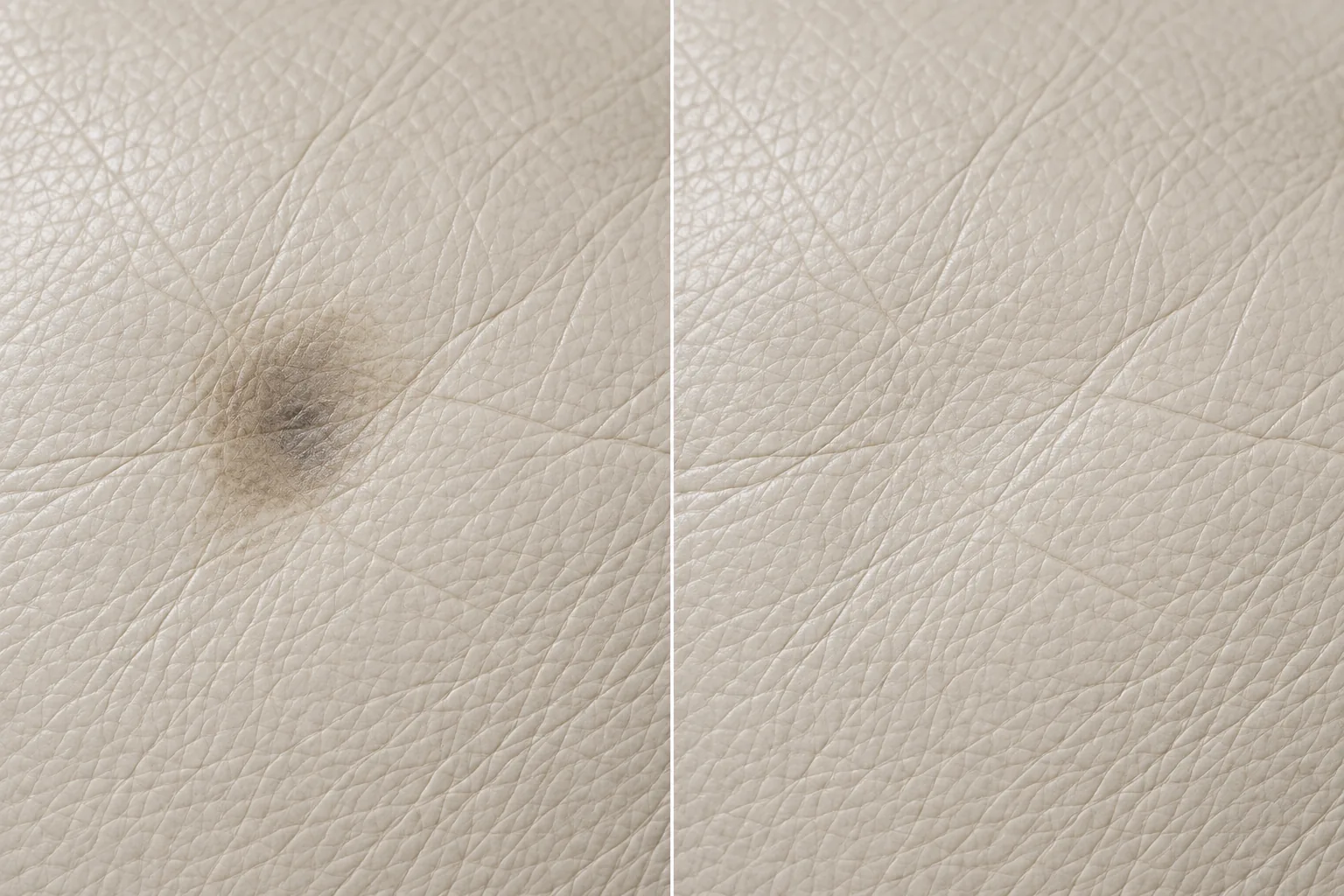 Burn mark on cream leather before and after