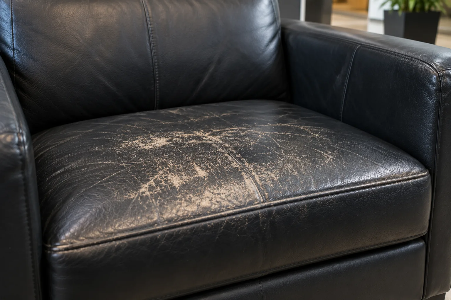 Abrasion on the back of a leather commercial chair