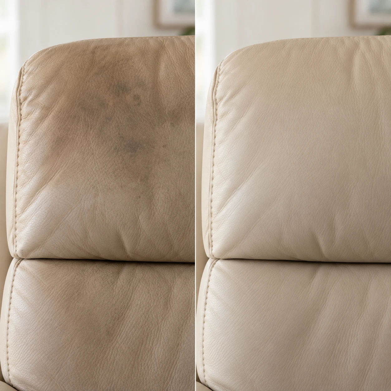 Beige headrest before and after cleaning