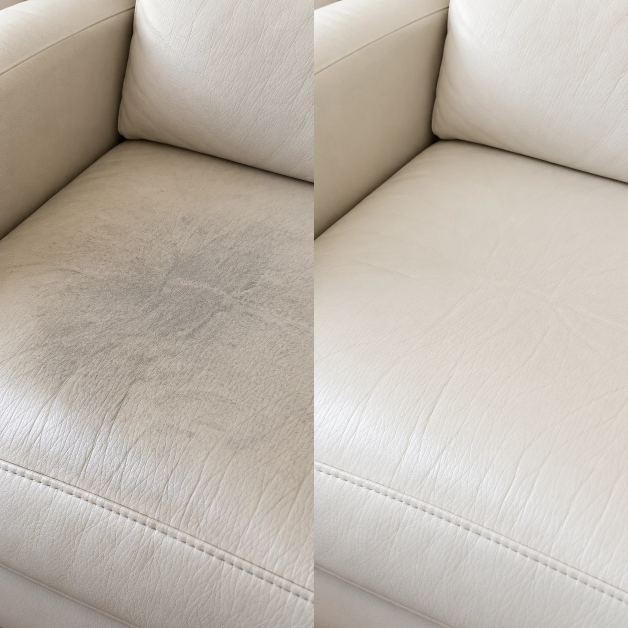 Ivory sofa seat before and after cleaning