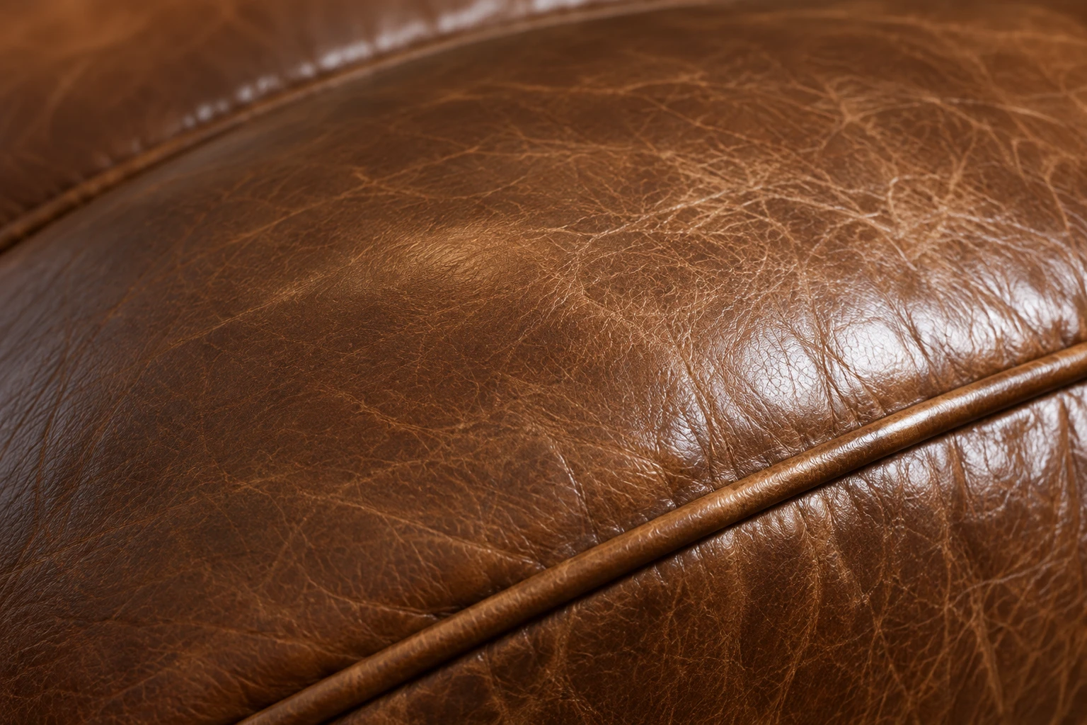 Conditioned brown leather up close