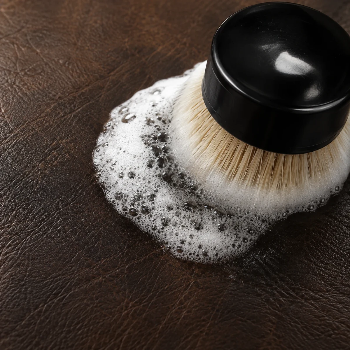 Brush cleaning dark leather