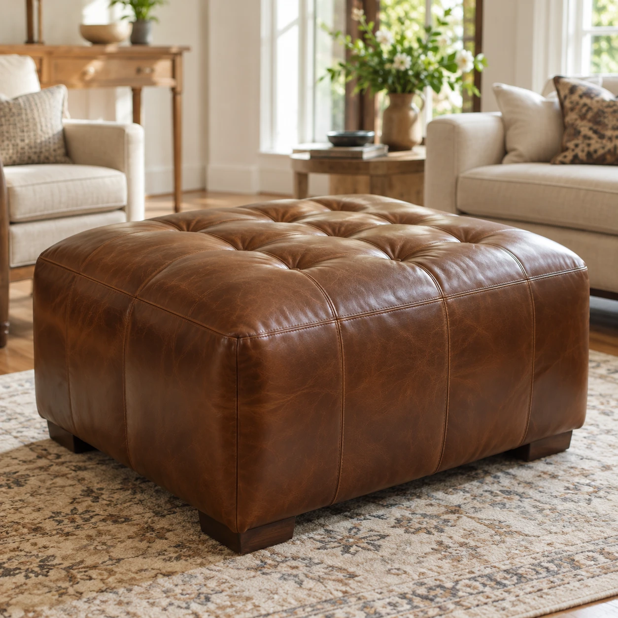 Leather ottoman in a staffed house