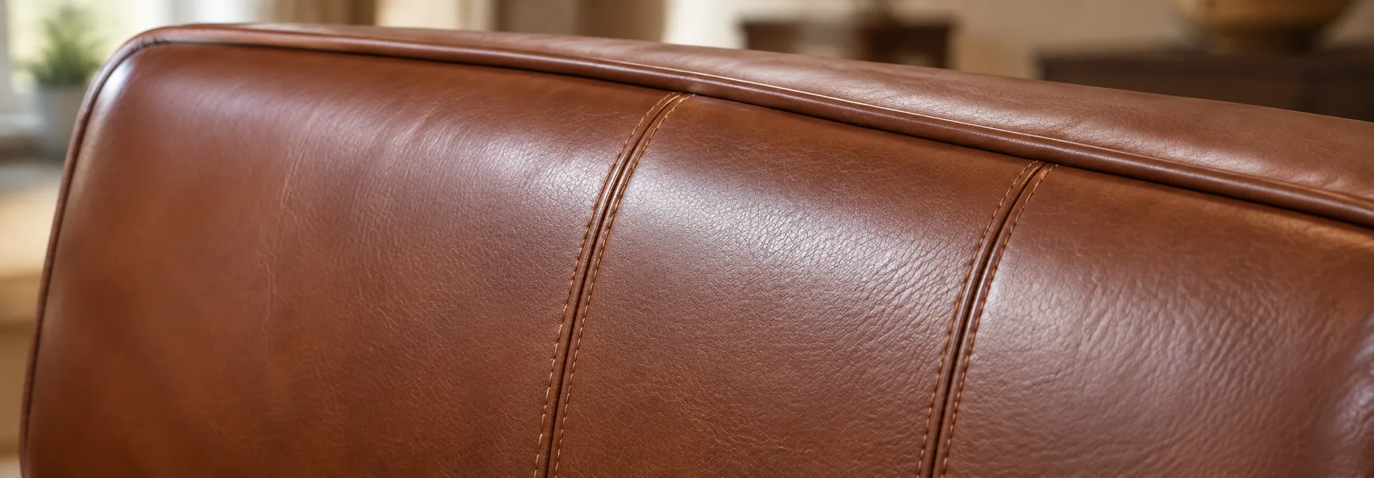 Leather cushion after color restoration on a property lounge sofa