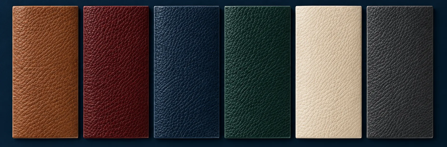 Range of leather colors we match: cognac, oxblood, navy, forest green, cream and charcoal
