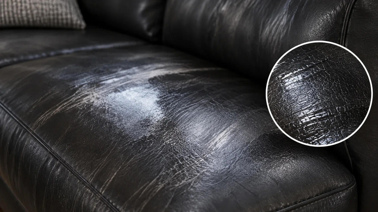 Glossy silicone film on black leather