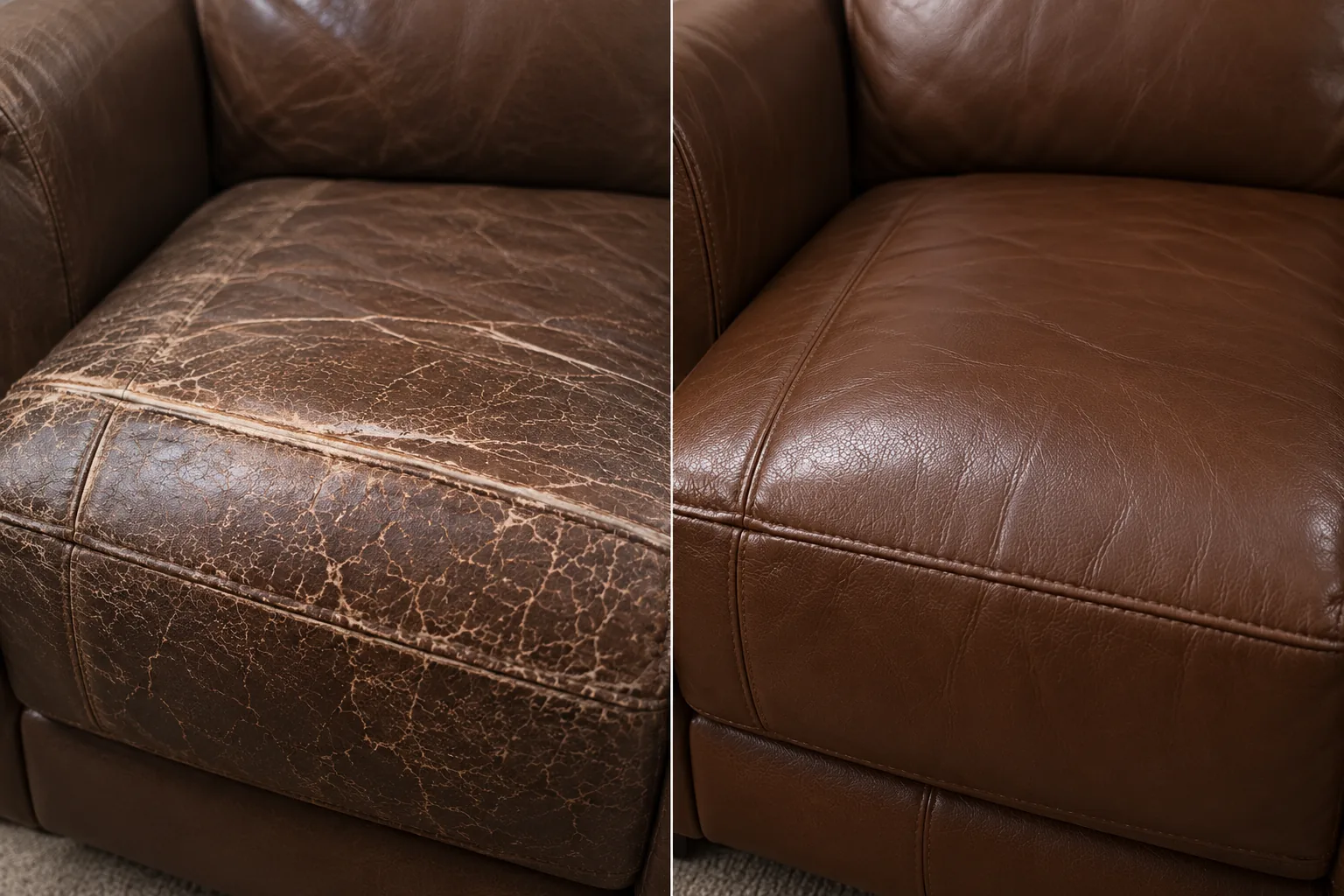 Cracked seat front edge, before and after