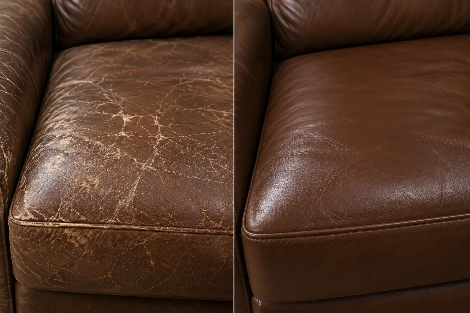 Spider cracking on a seat, before and after