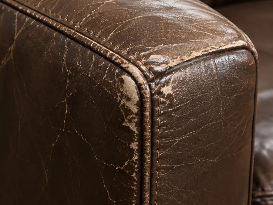 Cracks along a leather arm front