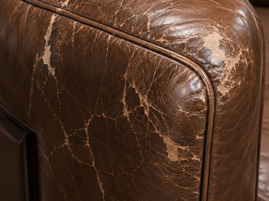 Leather cracked and peeling across an outside arm panel