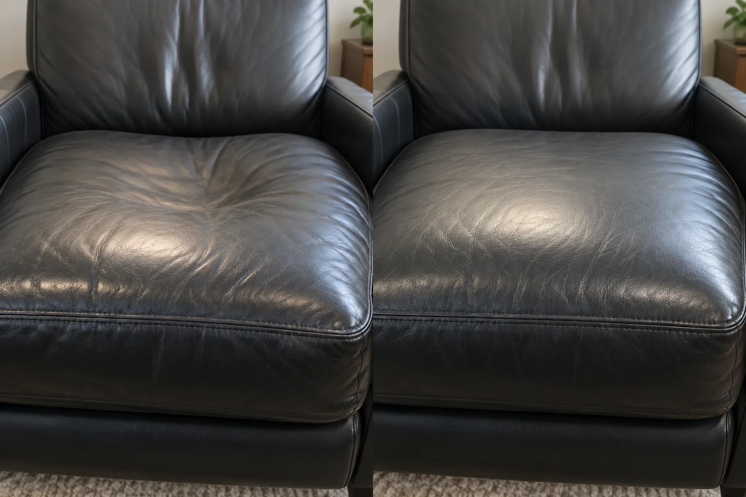Sagging black seat before and after