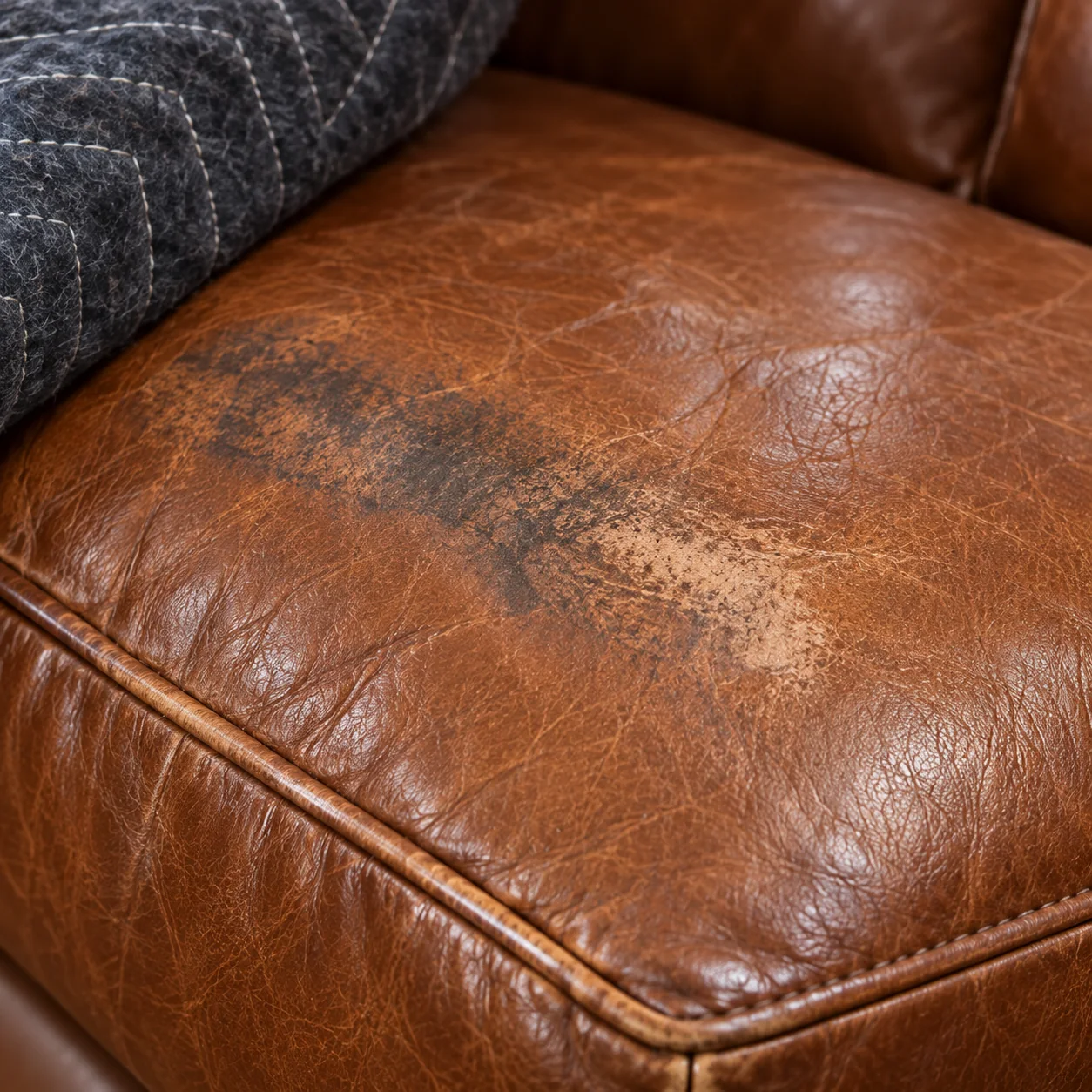 Color transfer from a moving blanket on a leather cushion