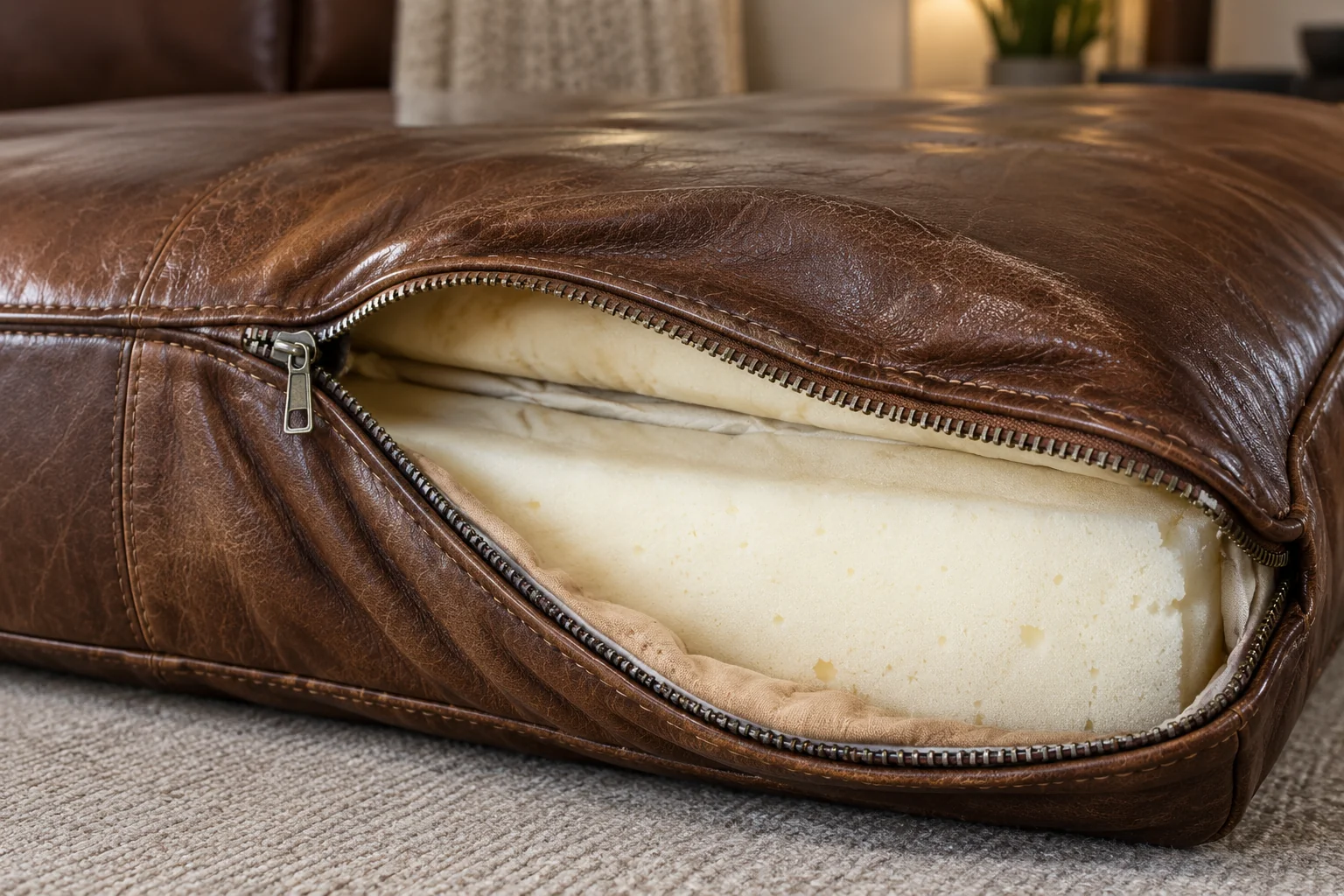 Cushion zip opened to show the foam