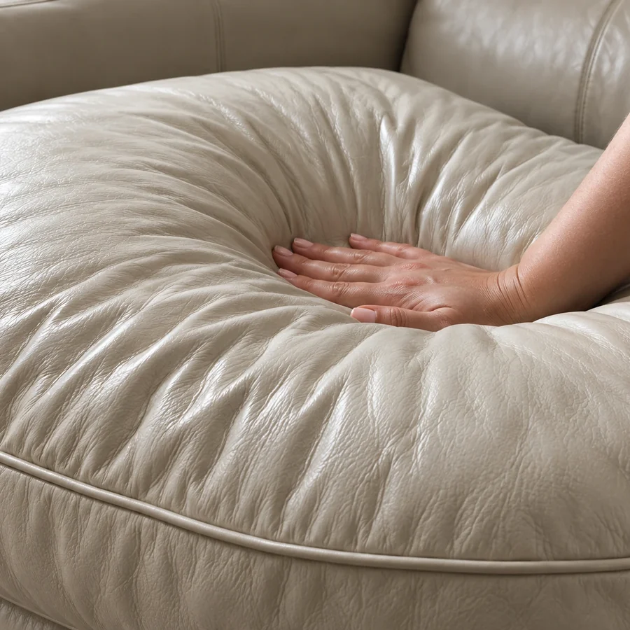 Flattened leather seat cushion that no longer holds a crown