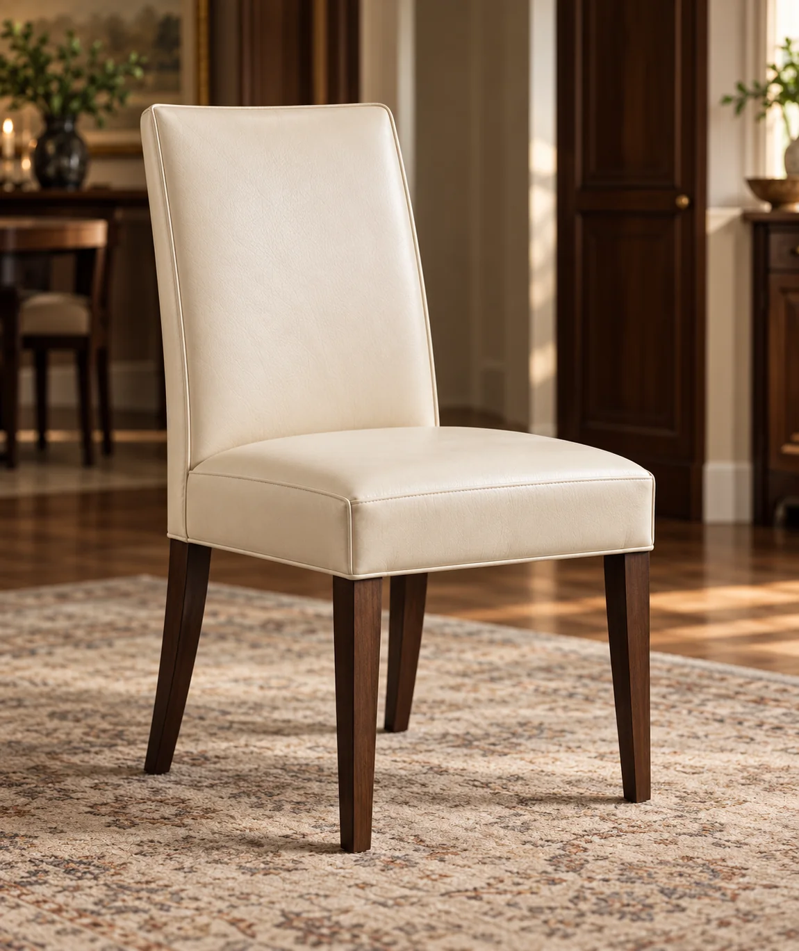 Cream leather dining chair