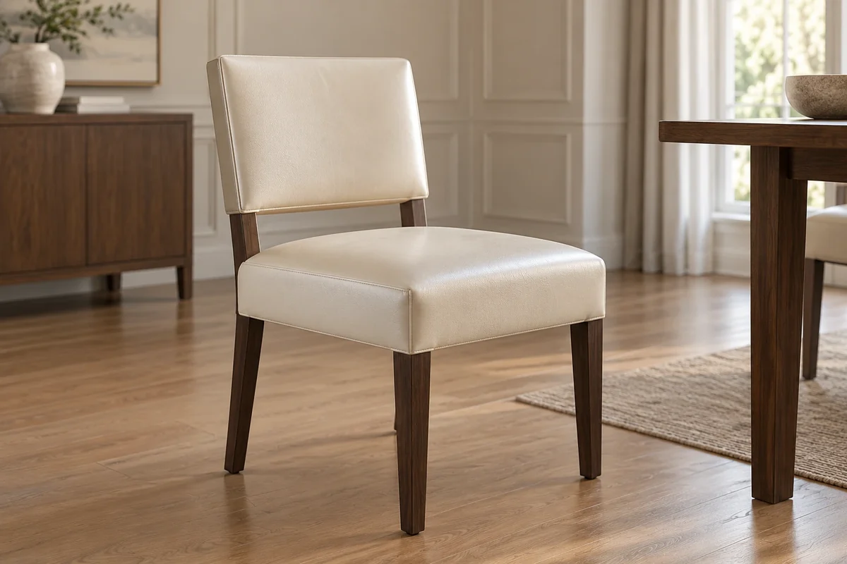 Cream leather dining chair after dye removal