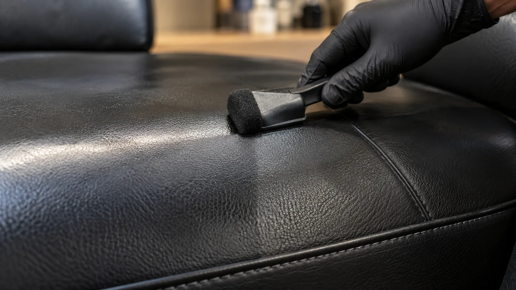Finish being applied to black leather