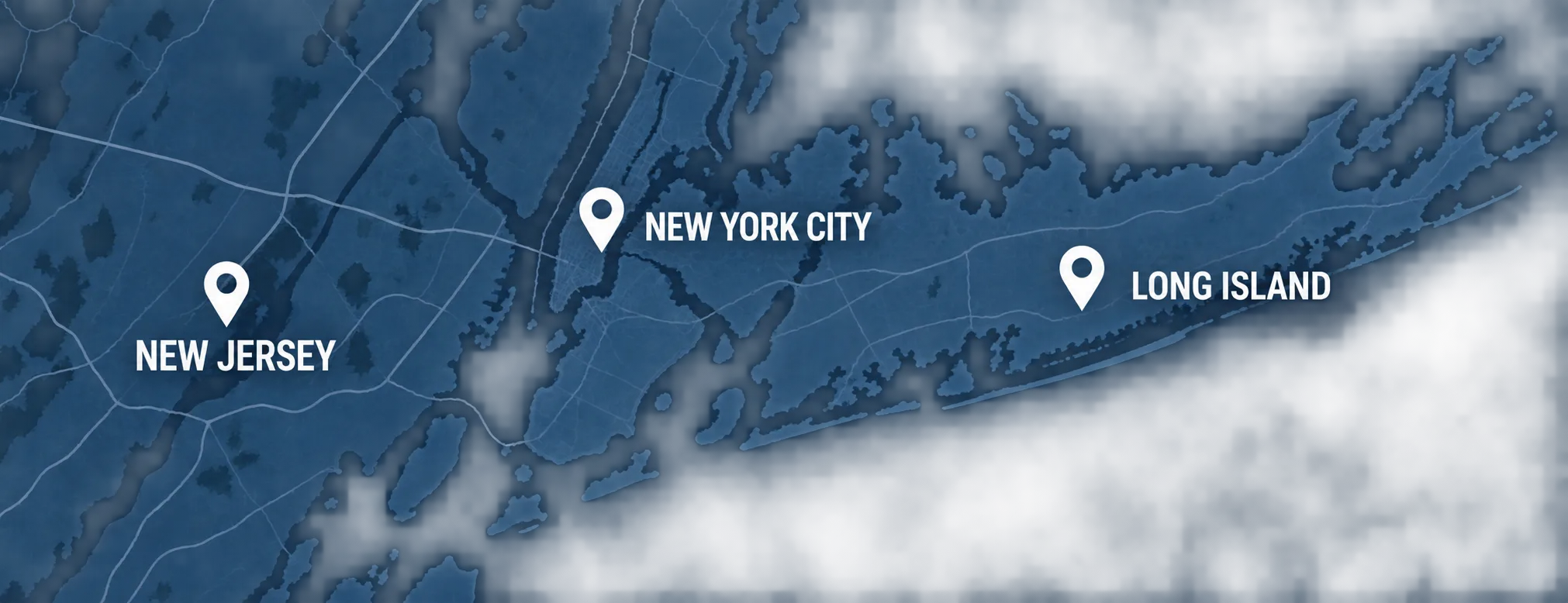 Map marking New Jersey, New York City and Long Island as the area covered for on-site commercial furniture visits