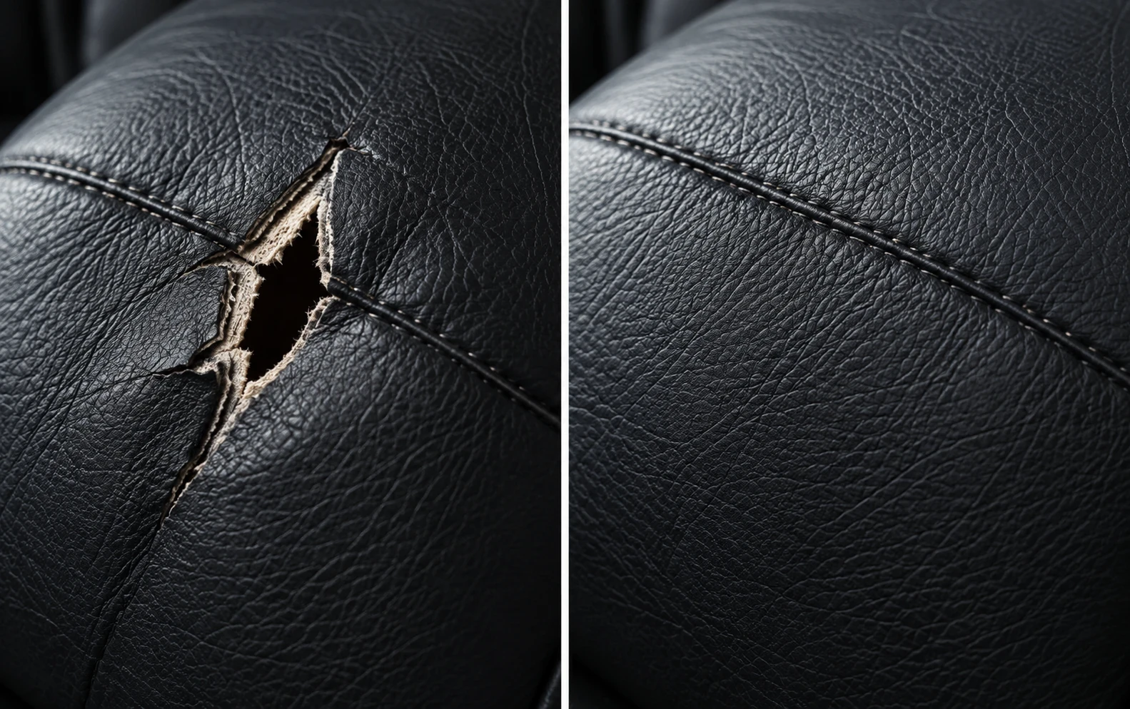 Black leather star split before and after