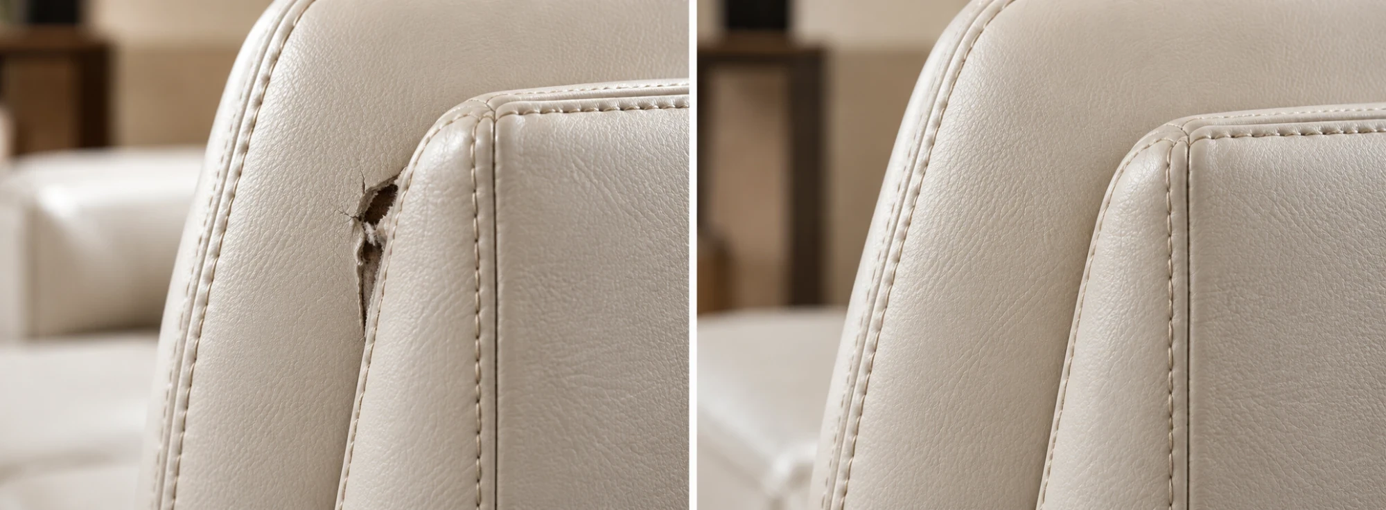Cream chair wing split before and after