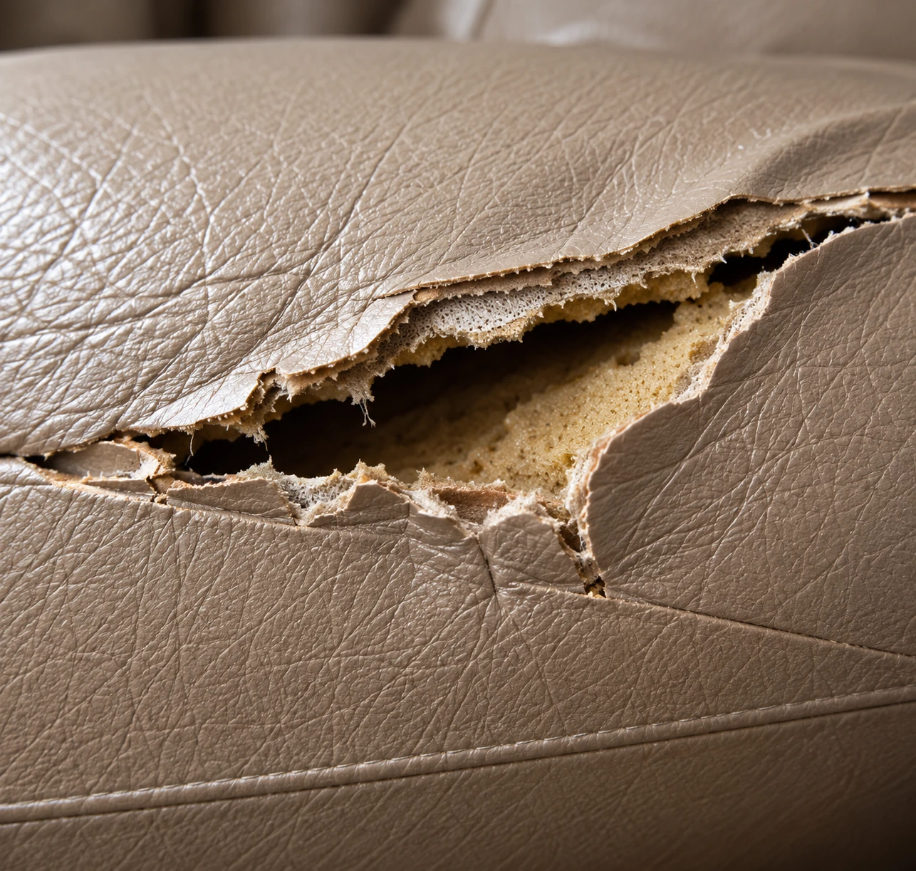 Long split in a seat with foam showing