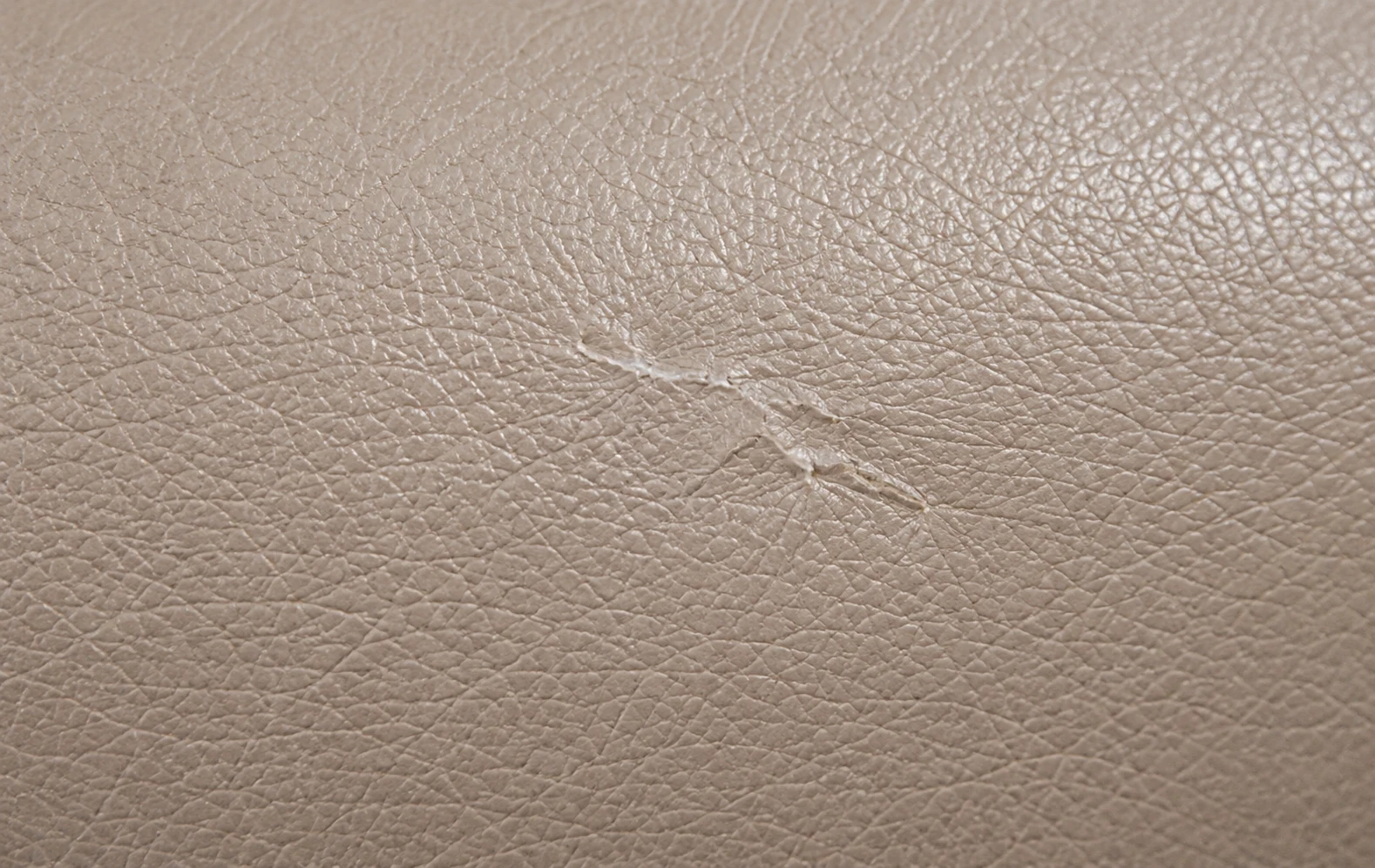 A split in leather still lying closed