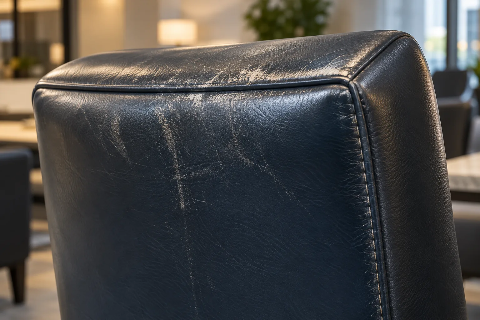 Scratched navy leather corner