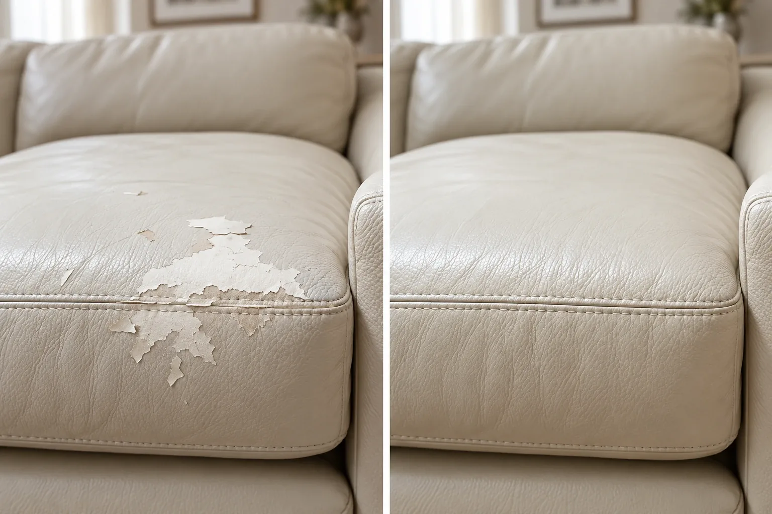 Flaking ivory cushion before and after