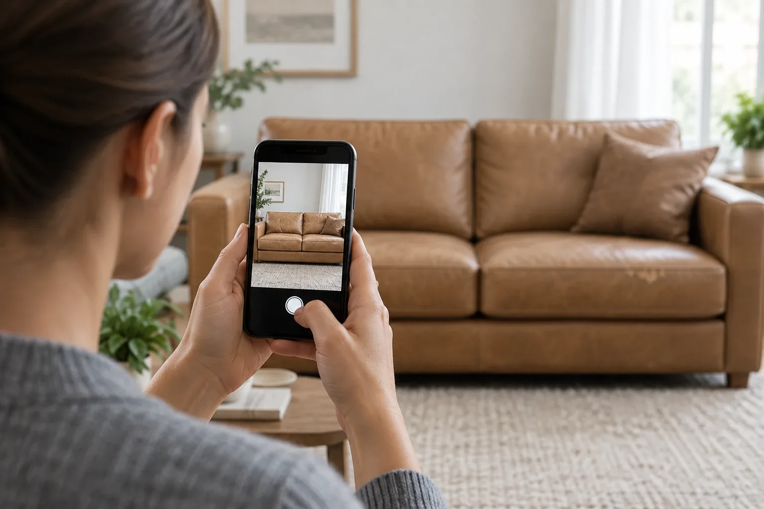 Leather repair help center: photographing a tan leather sofa to send for an estimate