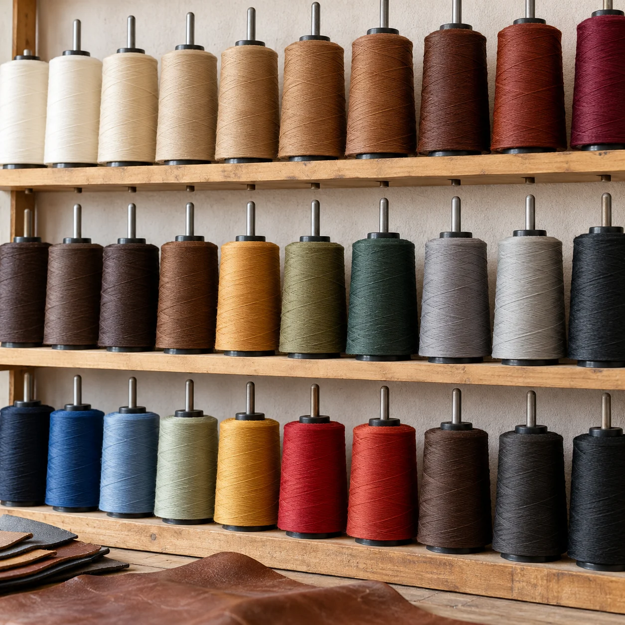 Wall of thread cones in many colors