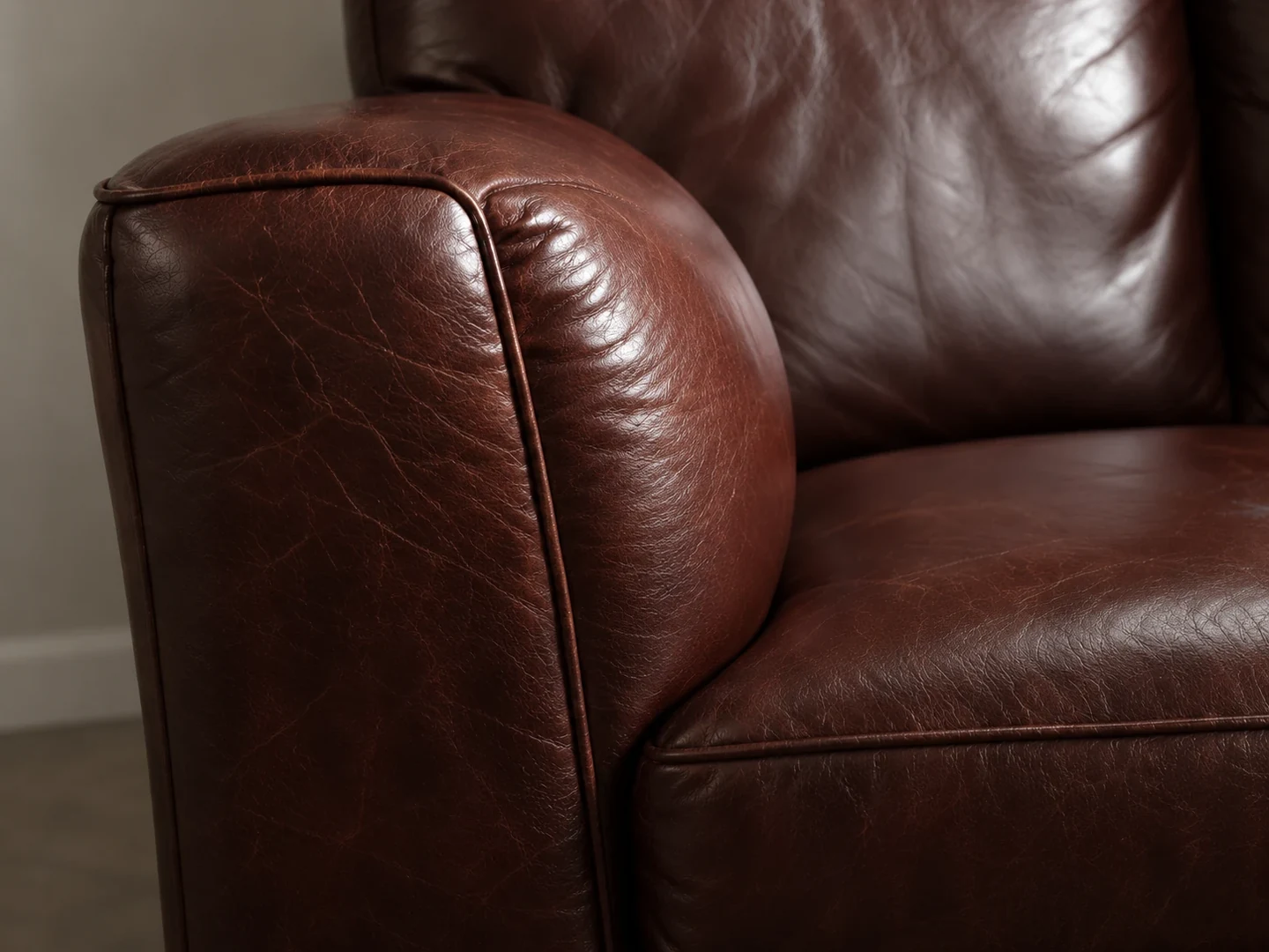 Oxblood leather armchair after reupholstery