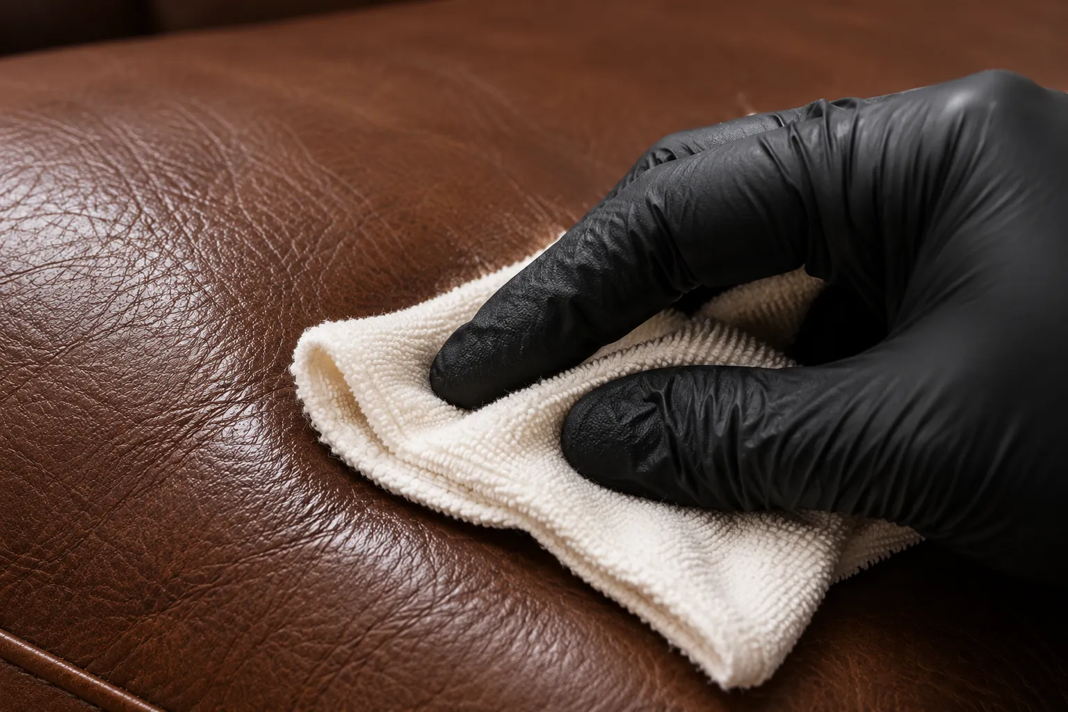 Cleaning around a tear in brown leather