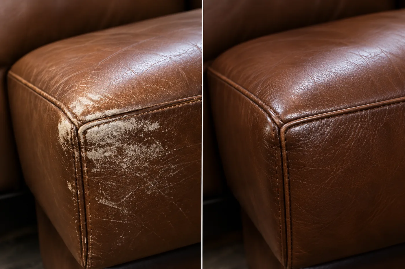 The material is identified first — leather furniture repair company Miami