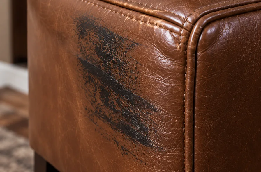 Dark rubber mark on a brown leather side