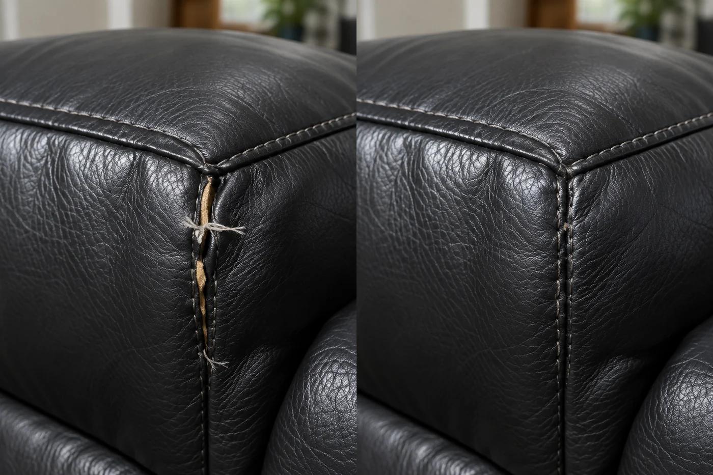 Black corner seam before and after