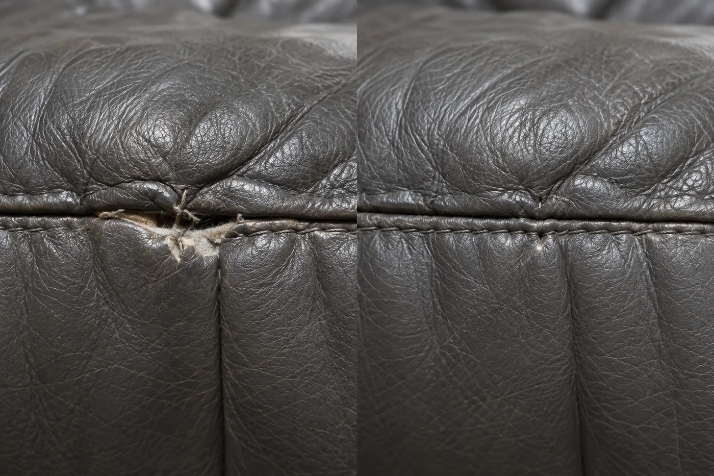 Grey cushion seam before and after
