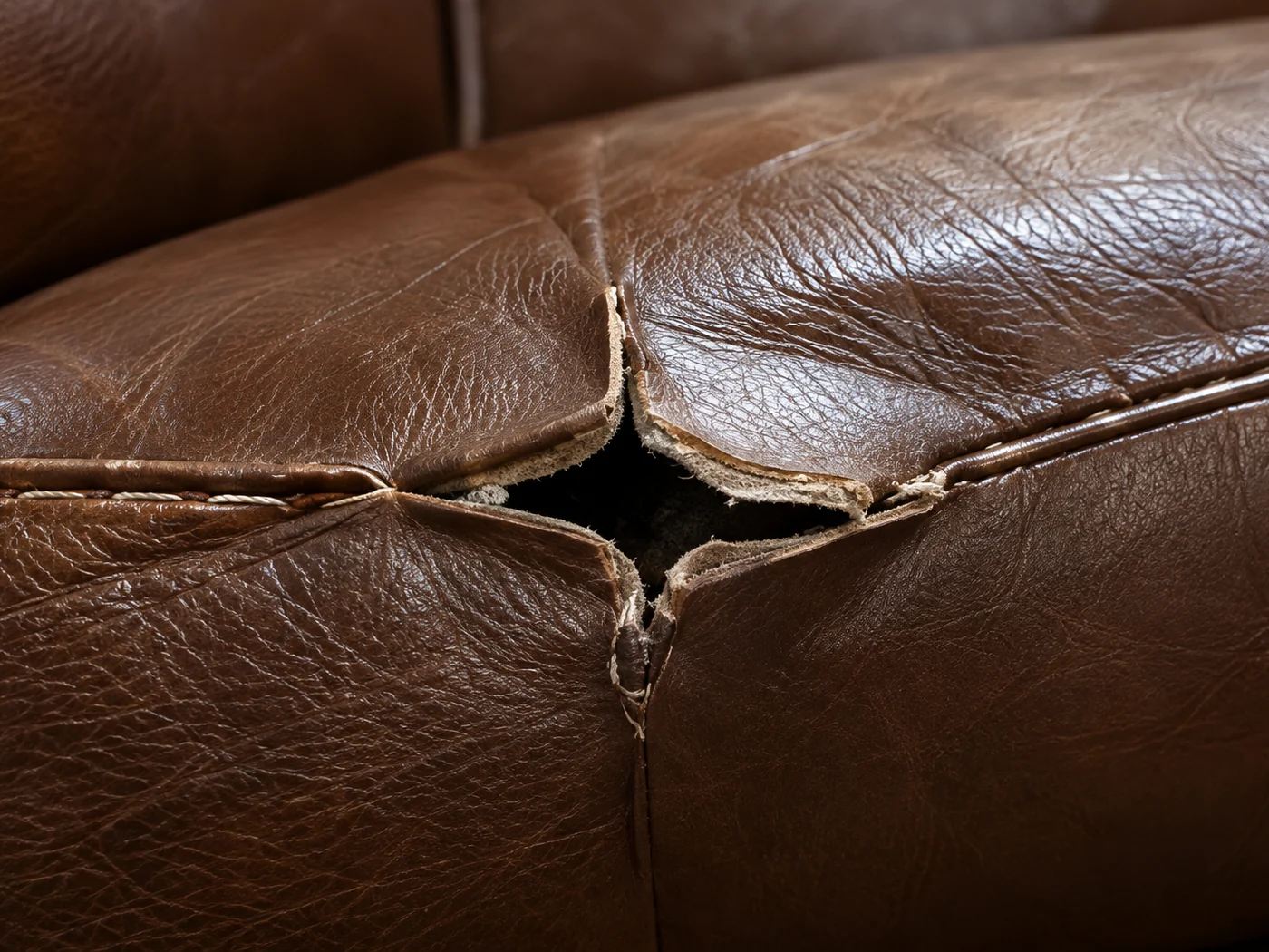 Split seam between two leather panels