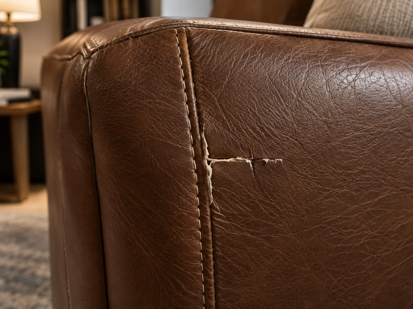 Leather seam restitched with sound edges