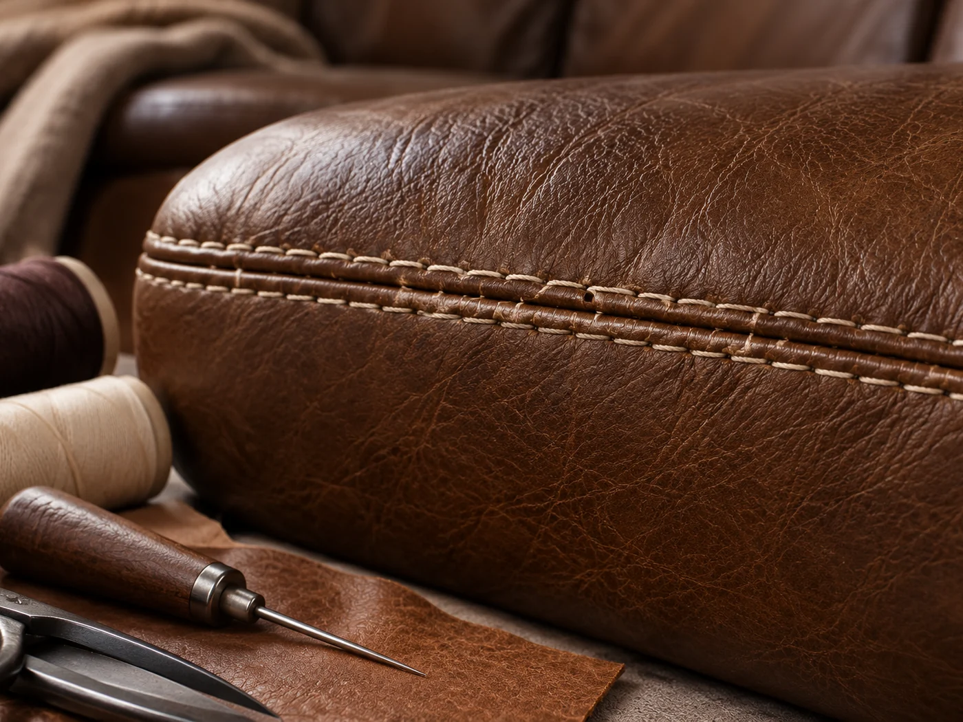 Old leather seam laid out as a pattern