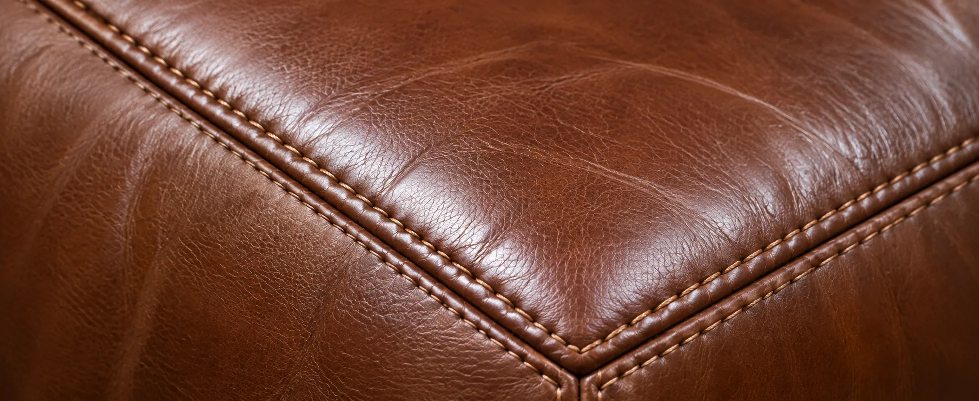 Double stitching on a leather cushion