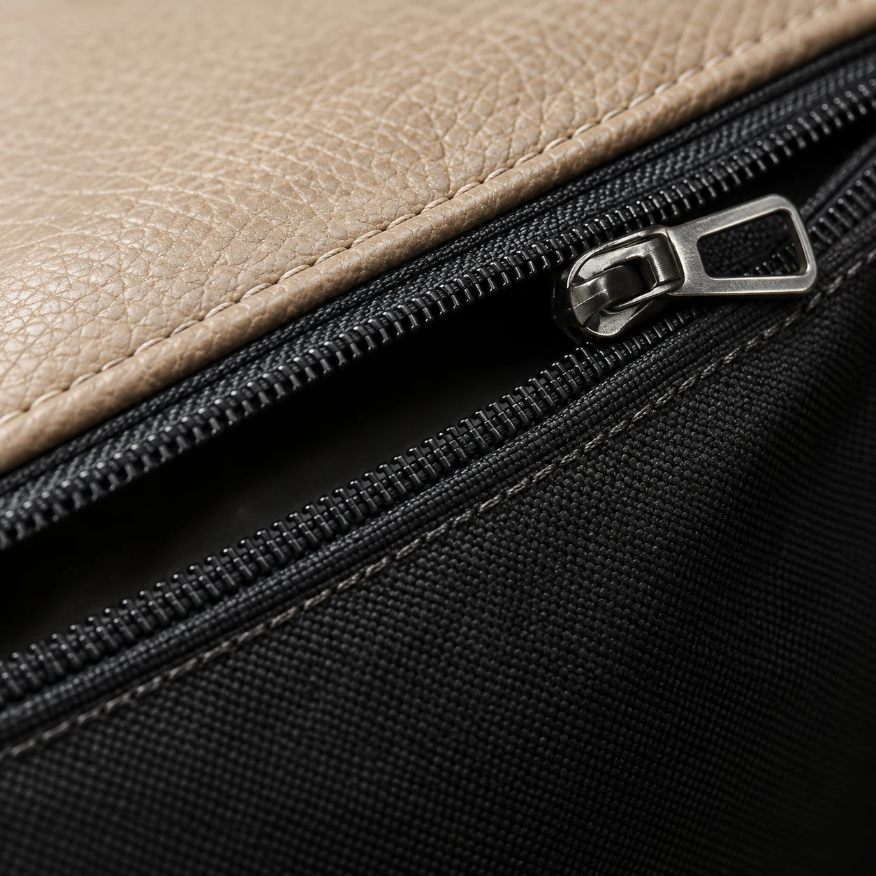 Zipper opened on a leather sectional cushion cover