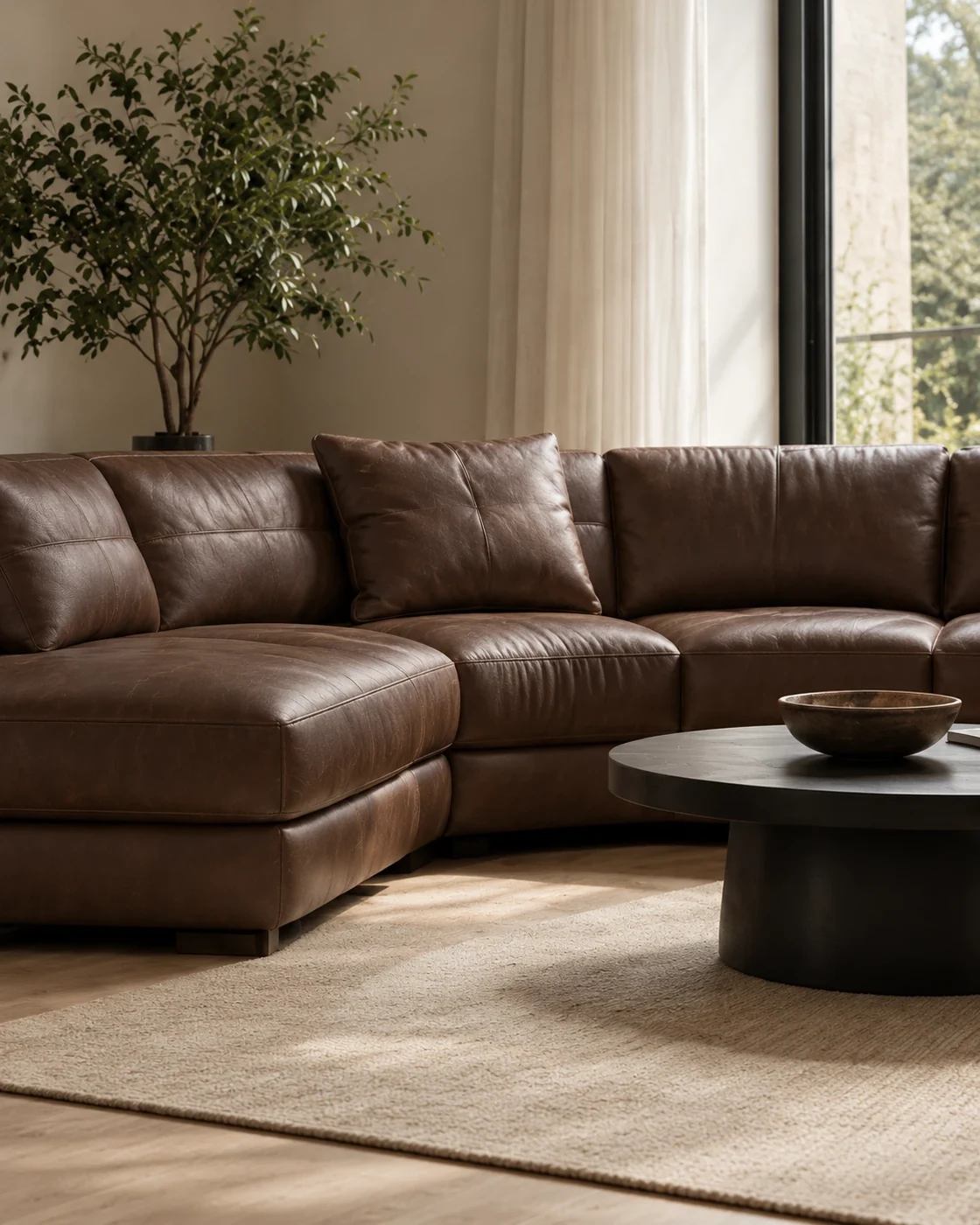 Dark brown leather sectional with a chaise