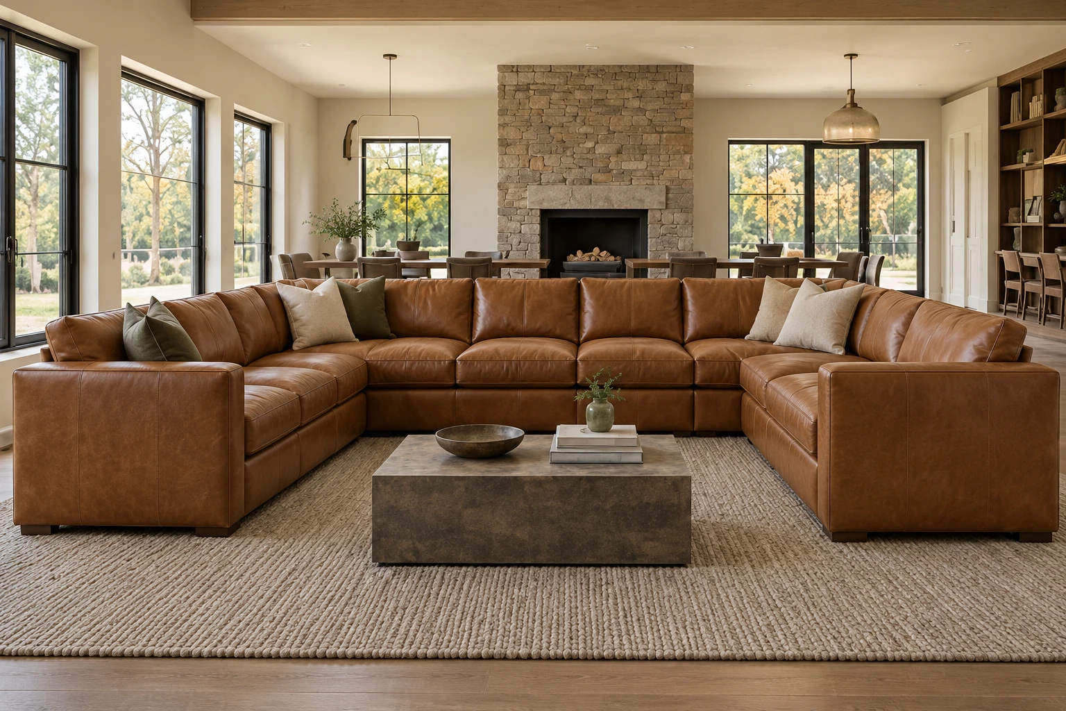 Cognac sectional recovered in new leather