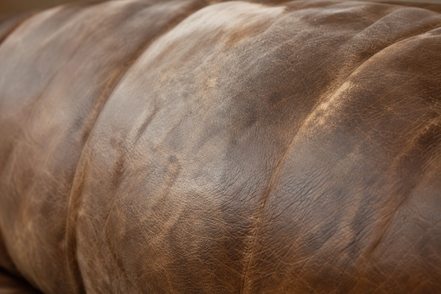 Faded, worn leather bolster